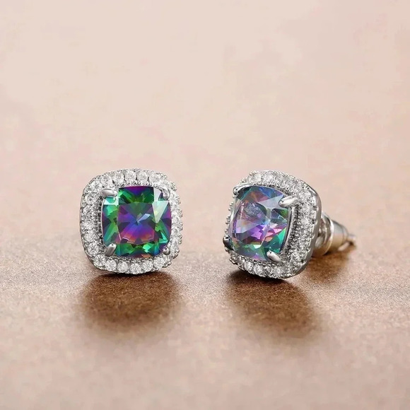 🍁 Square Colorful Micro Pave Zircon Stud Earrings for Women, EVGG1032 - Picture 5 of 10